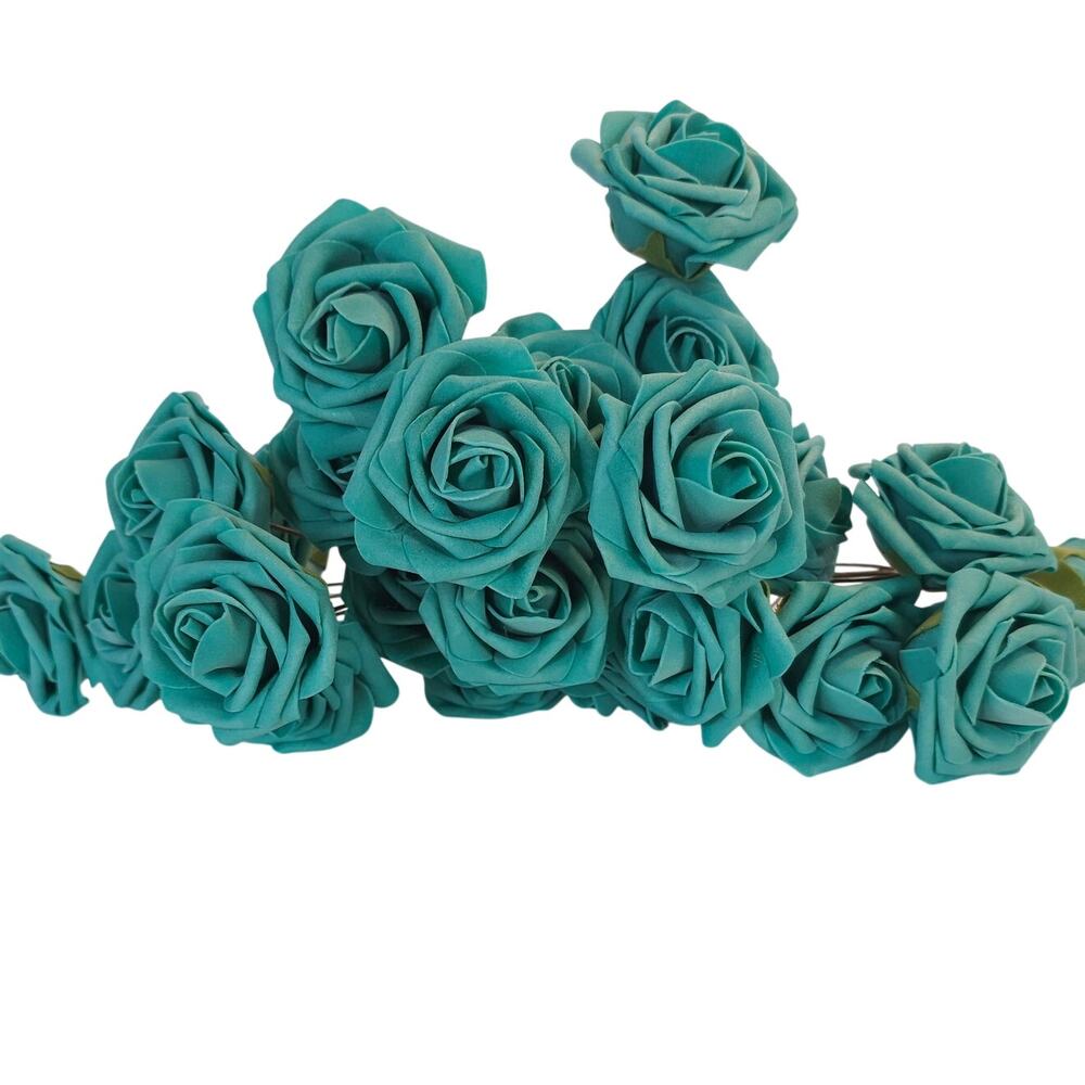 Teal Foam Roses Artificial Flowers 24pc 3in Wedding Craft Floral Stems 10in